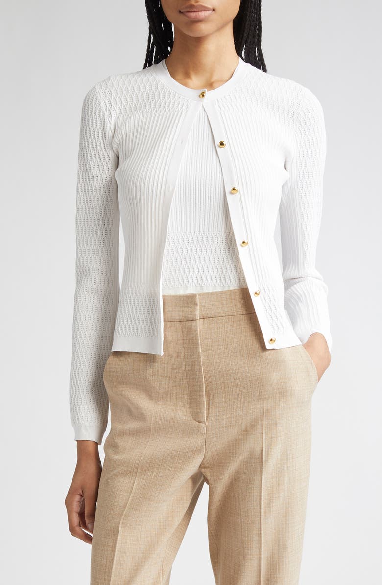 ST. JOHN Mixed Stitch Fine Gauge Cardigan, Main, color, Ivory