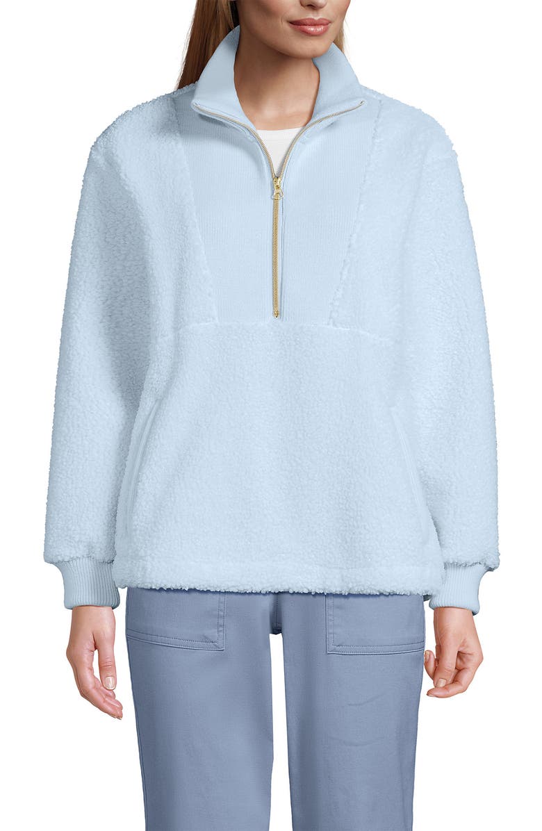 Lands' End Women's Rib Collar High Pile Fleece Pullover, Alternate, color, Serene Blue