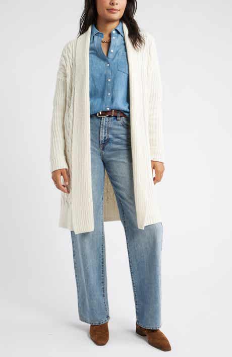 Caslon® Cable Longline Open Front Cardigan
