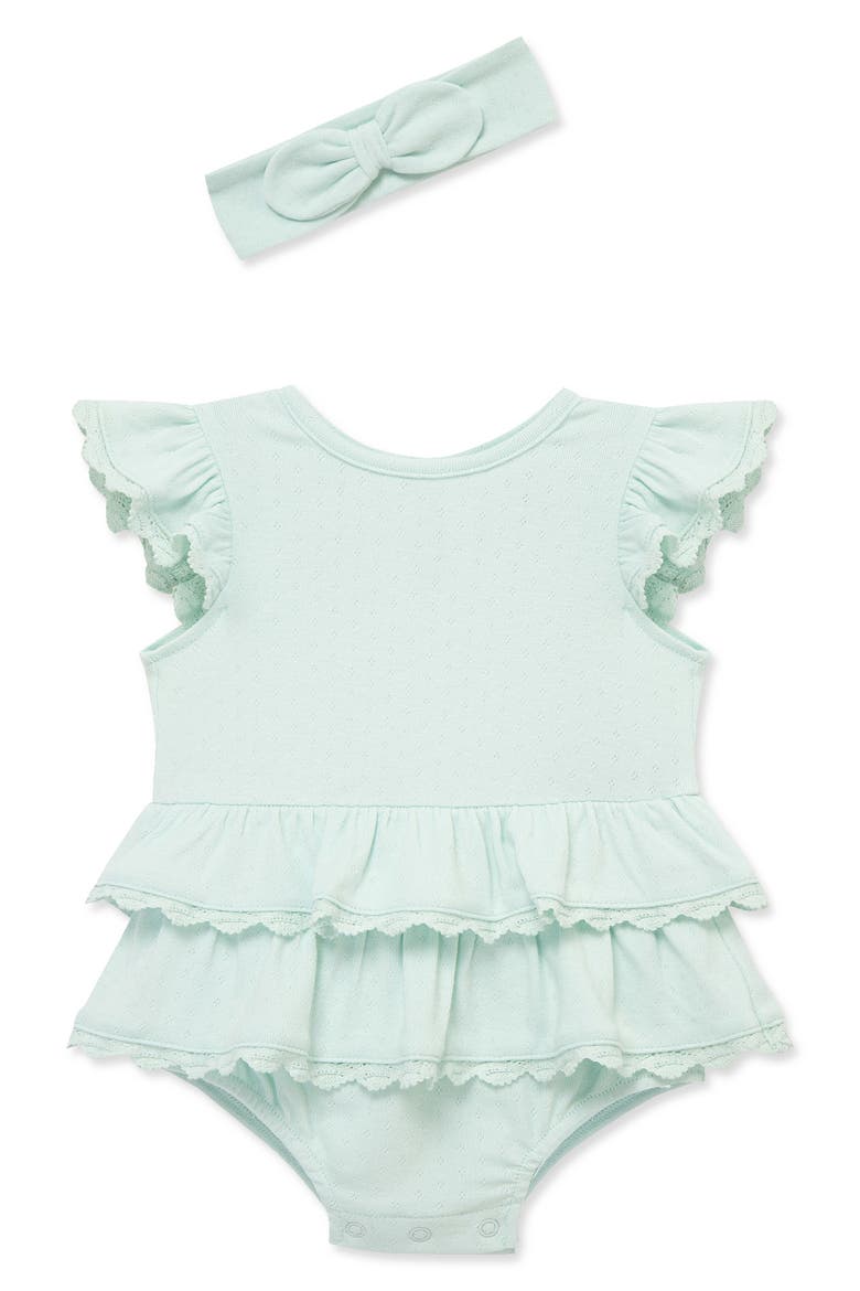 Aqua Lace Bubble Bubble Romper & Headband Set, Main, color, AQUA