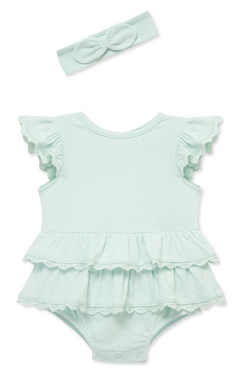 Aqua Lace Bubble Bubble Romper & Headband Set (Baby)