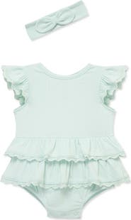 Little Me Aqua Lace Bubble Bubble Romper & Headband Set