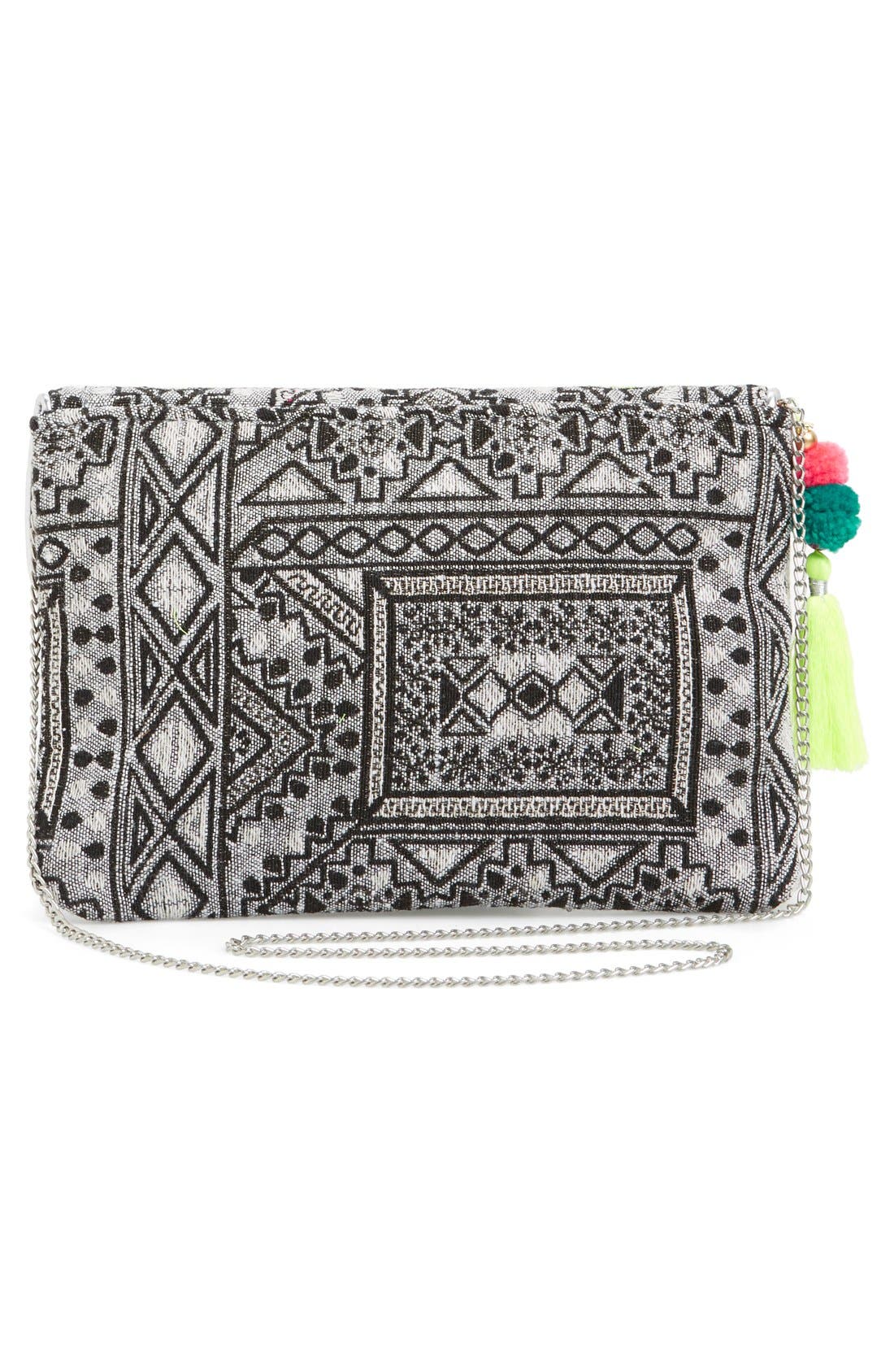 Metallic Embroidered Clutch with Tassel, Alternate, color, MULTI