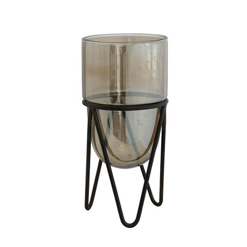Storied Home Glass Pillar Candle Holder With Metal Stand In Brown