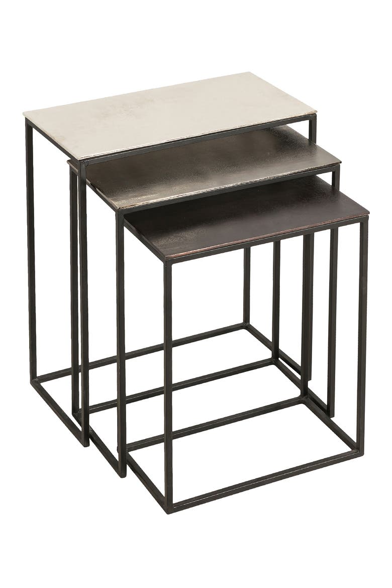 Manisa Set of 3 Metallic Nesting Tables, Main, color, RAW NICKEL BLACK BRONZE
