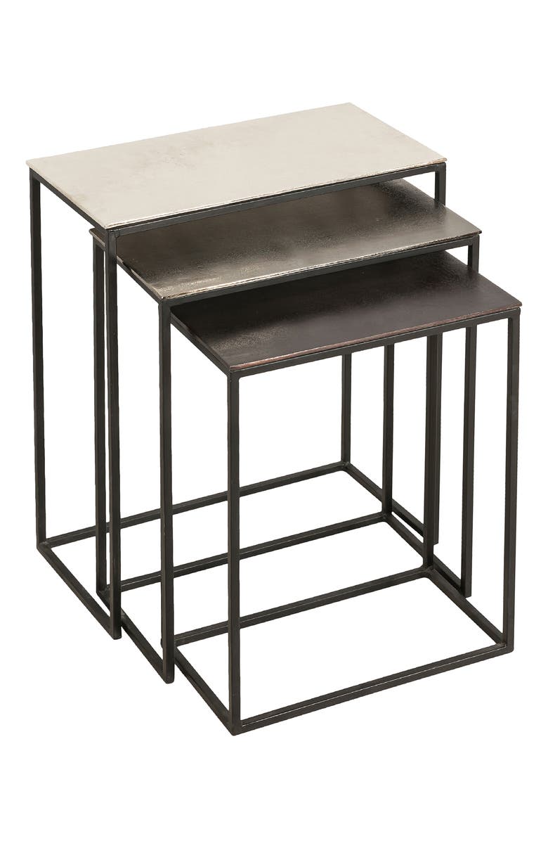 Renwil Manisa Set of 3 Metallic Nesting Tables, Main, color, Raw Nickel Black Bronze