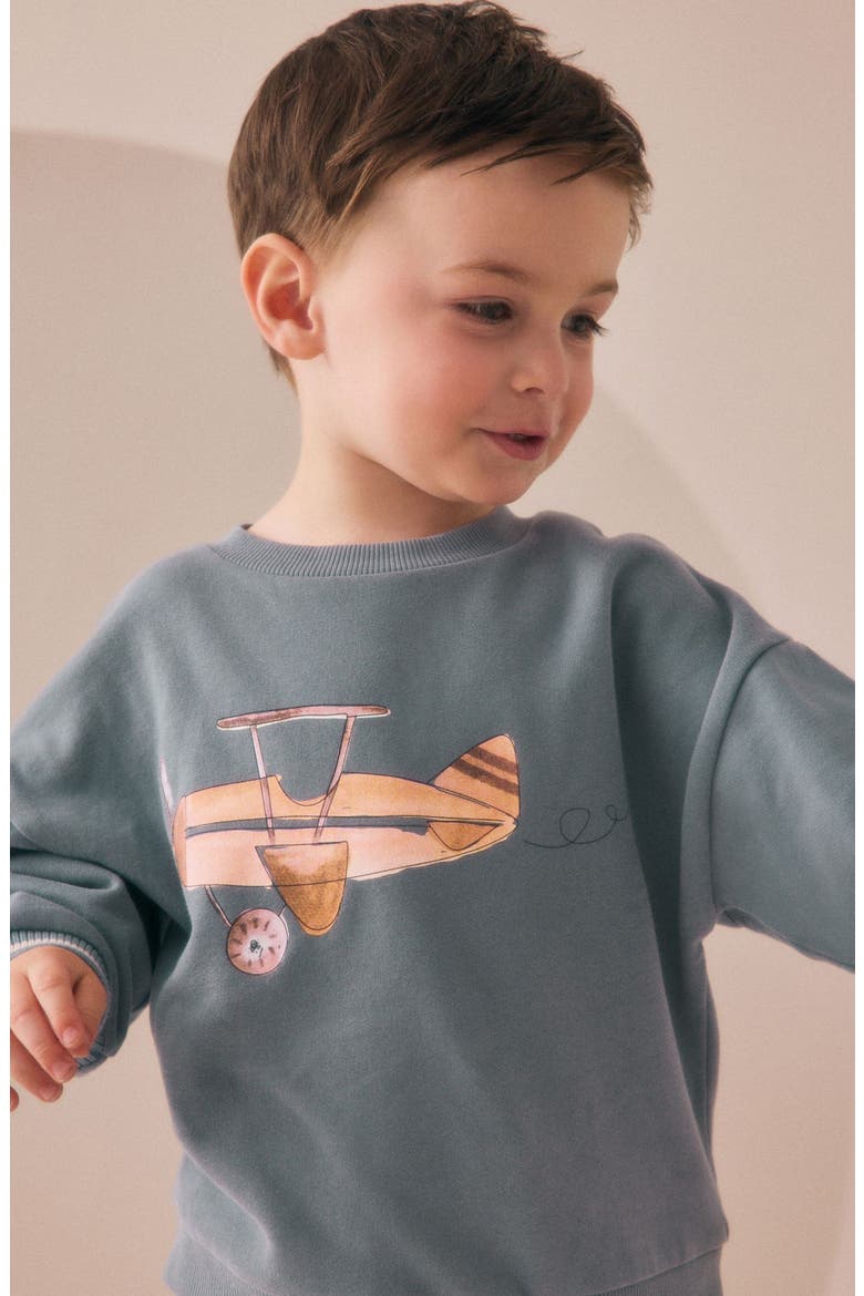 Kids' Airplane Graphic Sweatshirt & Sweatpants Set, Alternate, color, BLUE