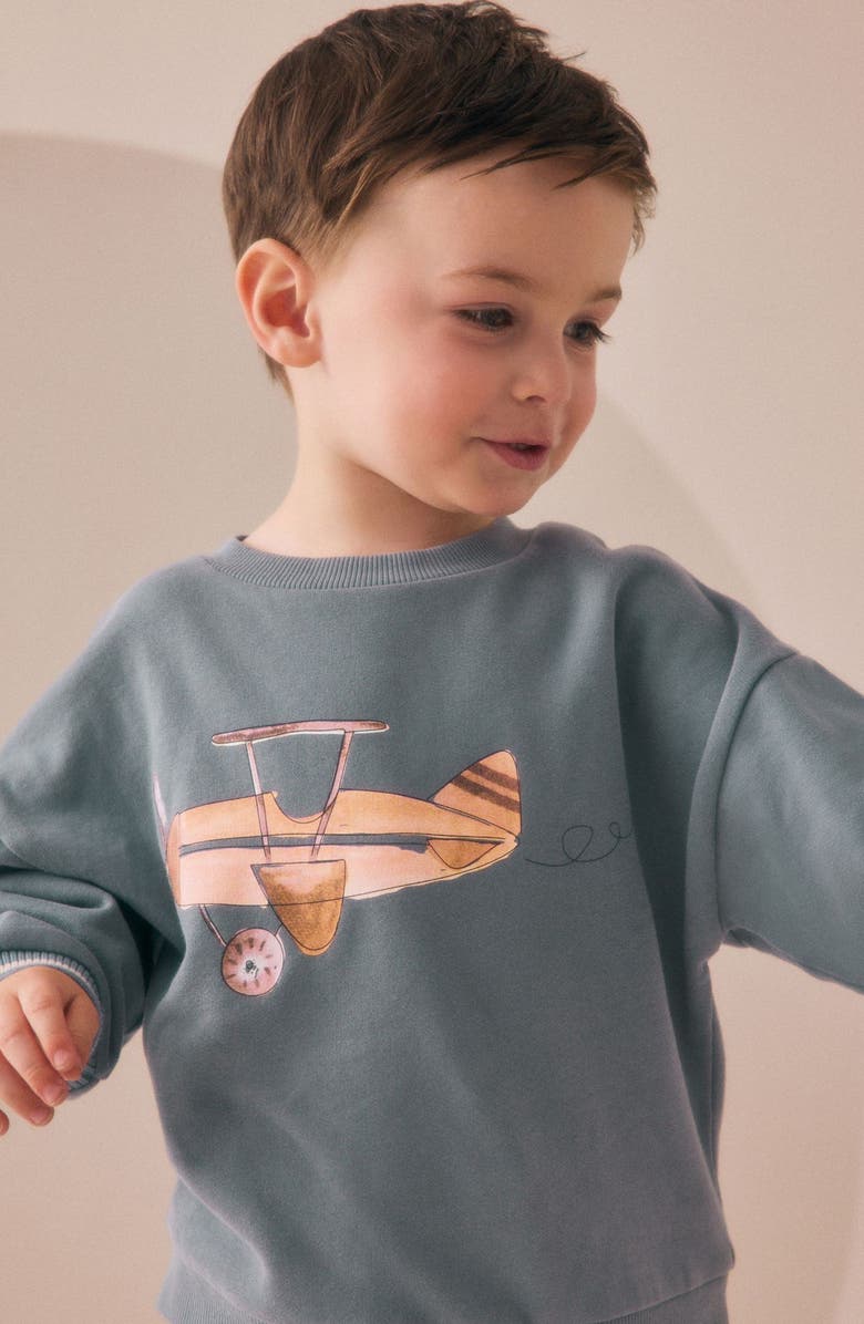 NEXT Kids' Airplane Graphic Sweatshirt & Sweatpants Set, Alternate, color, Blue