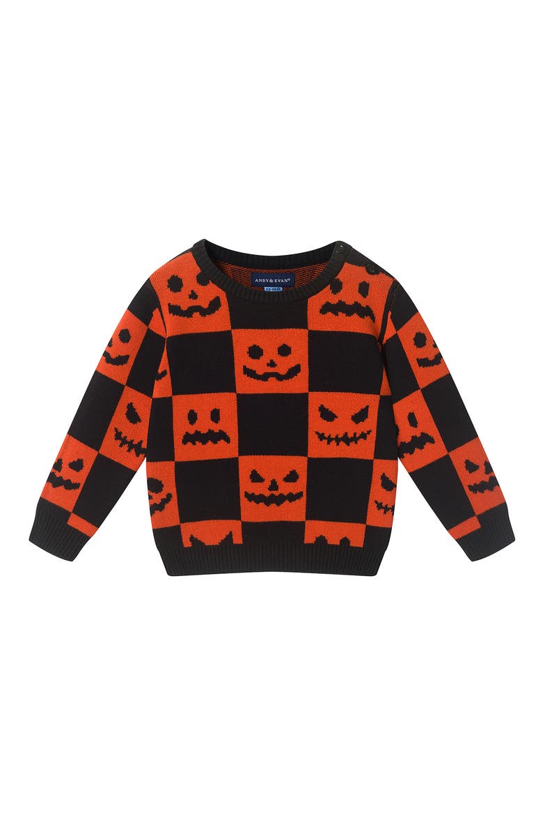 Kids' Halloween Checkered Sweater and Pants Set, Alternate, color, BLACK CHECKER