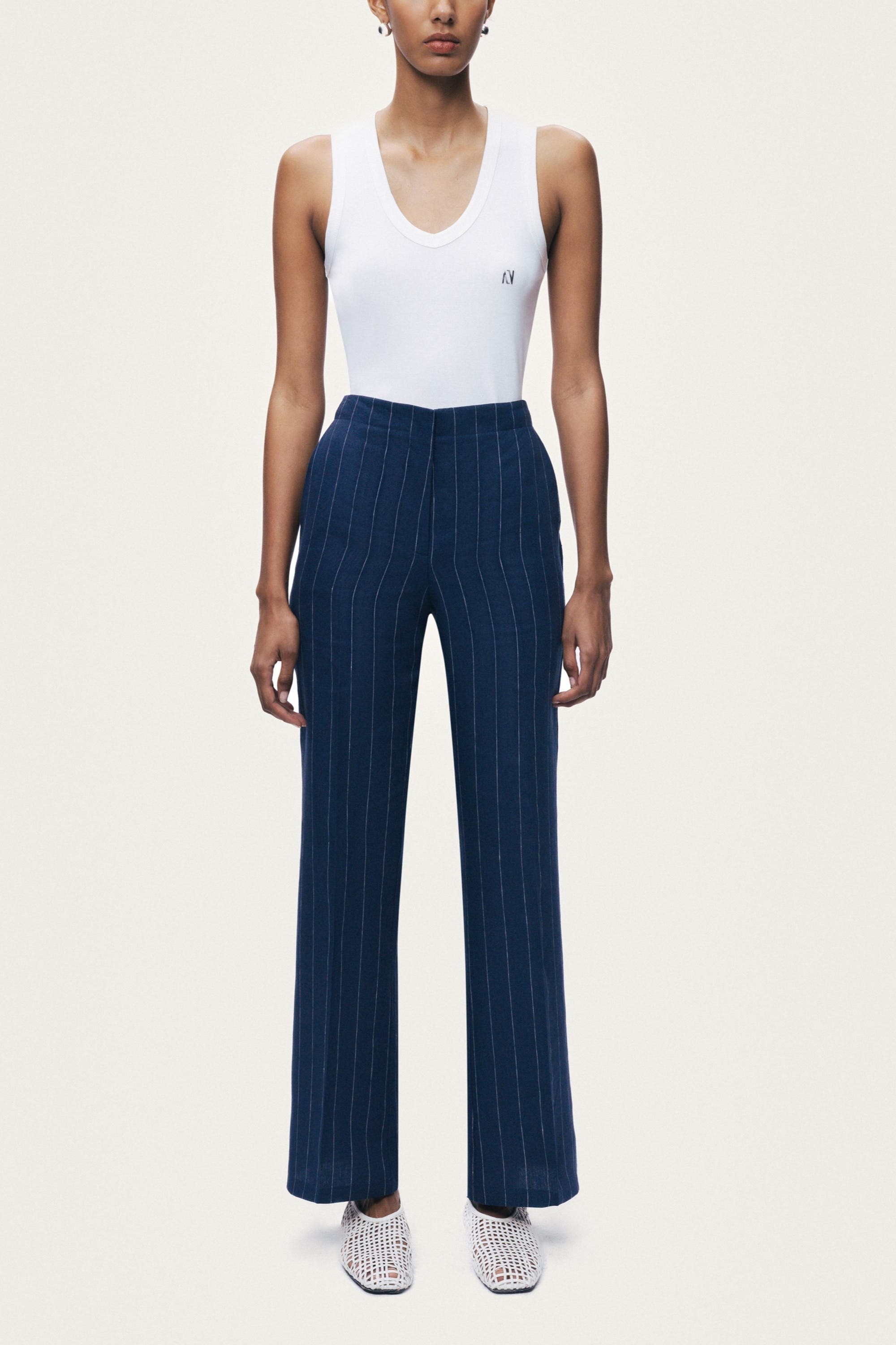 Pinstripe Wide Leg Trousers