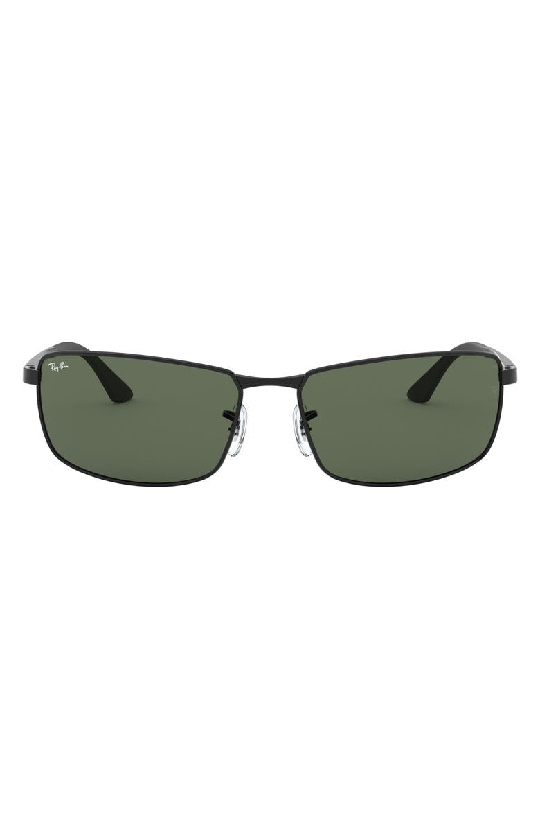 Ray-Ban 64mm Rectangular Sunglasses, Main, color, Black/ Green