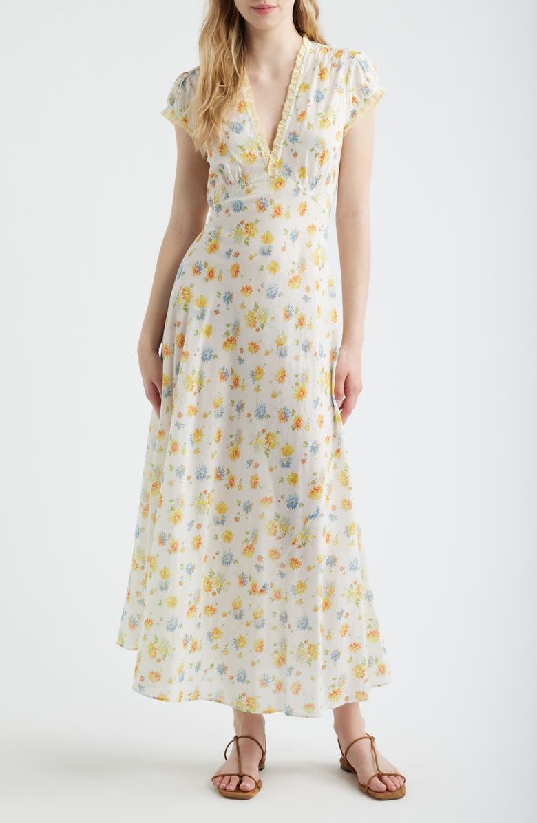 DÔEN Helia Floral Print Voile Midi Dress, Main, color, Dahlia Floral