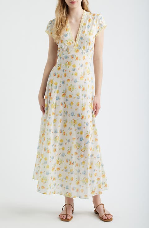 Helia Floral Print Voile Midi Dress