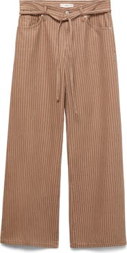 MANGO Belted Stripe Wide Leg Jeans