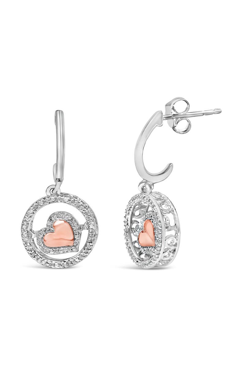 Haus of Brilliance 14K Rose Gold Plated Silver 1/5 Cttw Diamond Circle and Heart Drop Earrings, Alternate, color, White