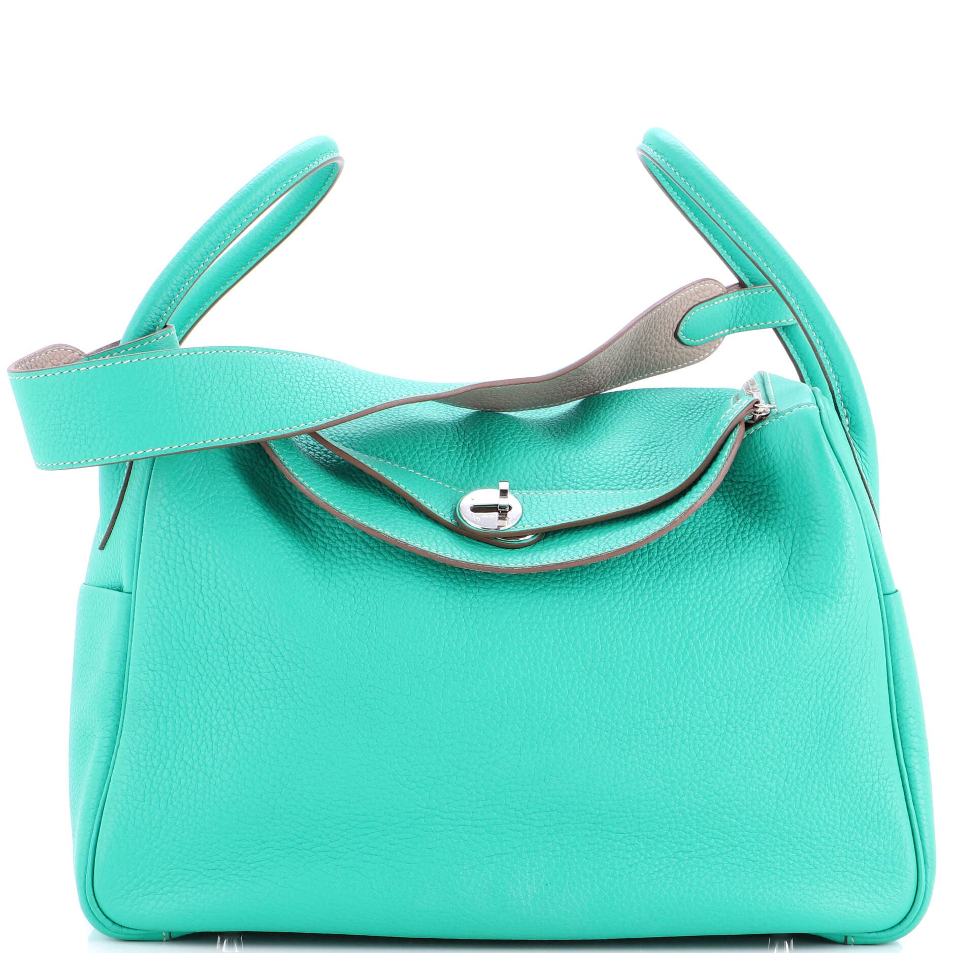 Pre-Owned Hermes Lindy Bag Verso Clemence 34, Main, color, Menthe/Gris Tourterelle