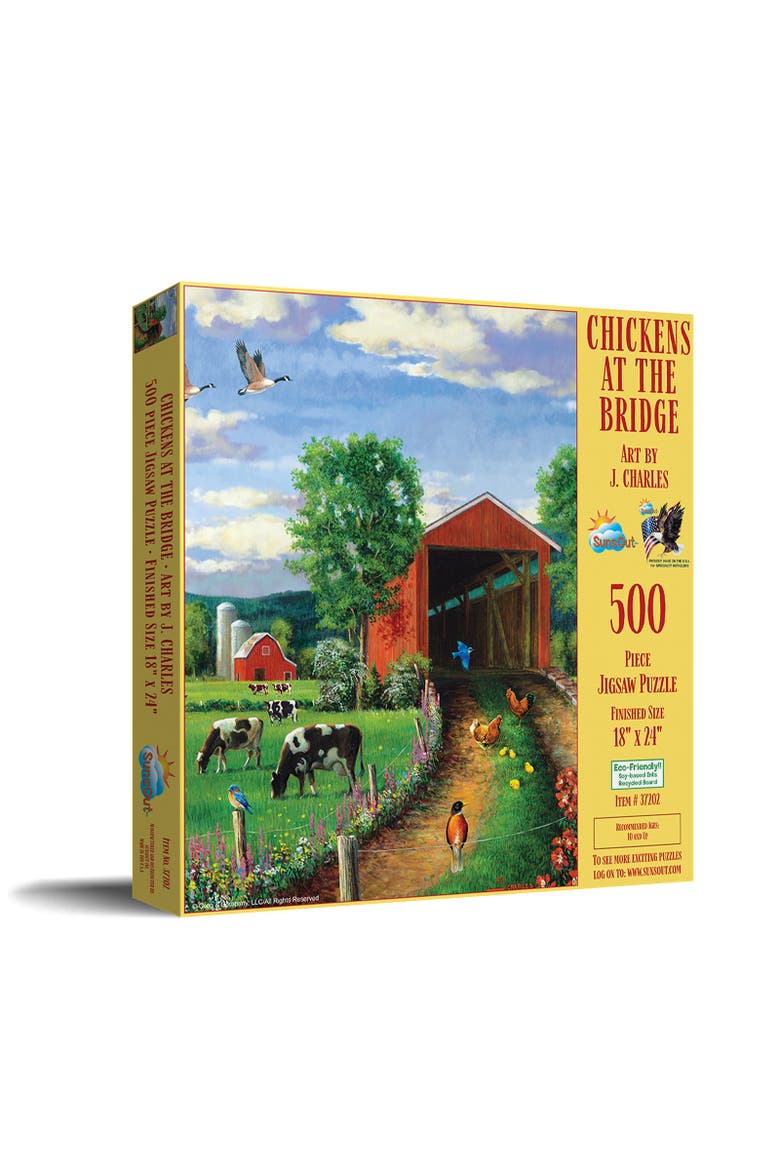 Chickens At the Bridge 500 piece Jigsaw Puzzle for Adults, Main, color, Multicolor