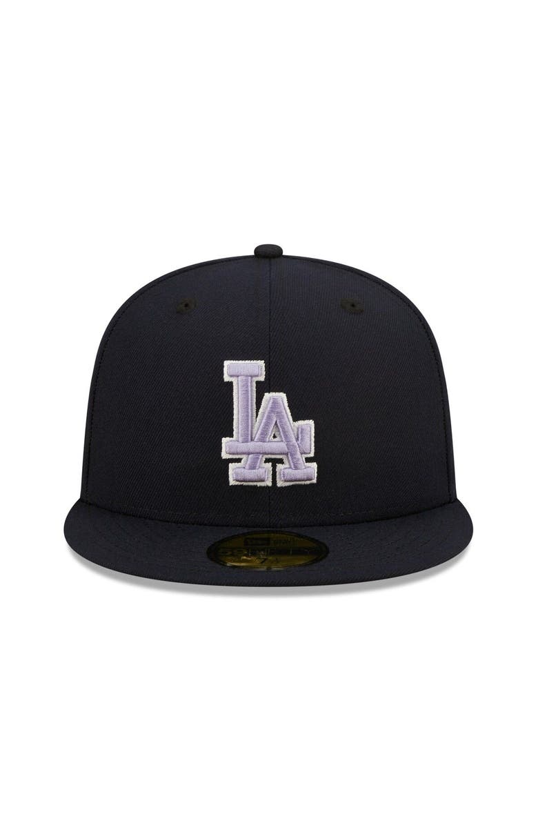 New Era Men's New Era Navy Los Angeles Dodgers 75th World Series Lavender Undervisor 59FIFTY Fitted Hat, Alternate, color,
