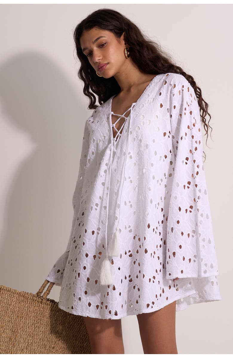 Gottex Beach Life Coastal Lace Mini Dress Cover-Up, Alternate, color, White