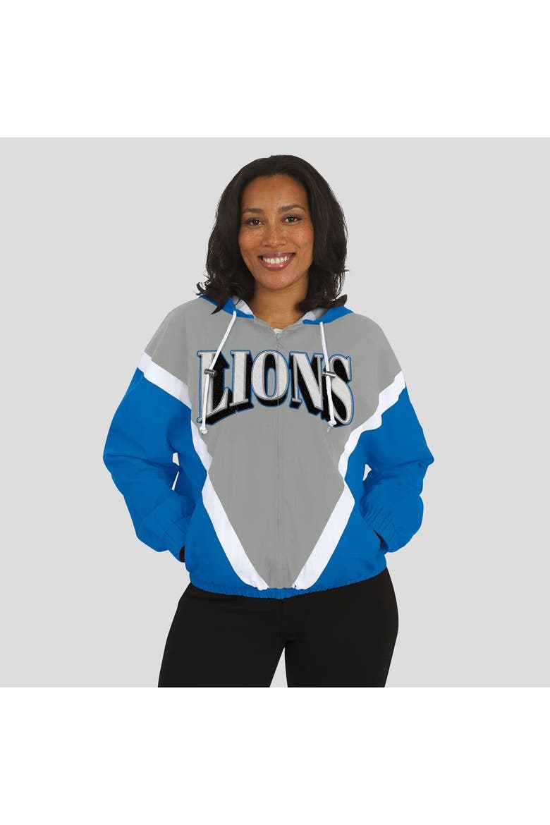 Women's WEAR by Erin Andrews Blue/Silver Detroit Lions Retro Crinkle Full-Zip Hoodie Windbreaker, Alternate, color, Blue