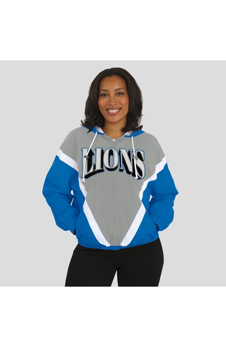 WEAR by Erin Andrews Women's WEAR by Erin Andrews Blue/Silver Detroit Lions Retro Crinkle Full-Zip Hoodie Windbreaker, Alternate, color, Blue
