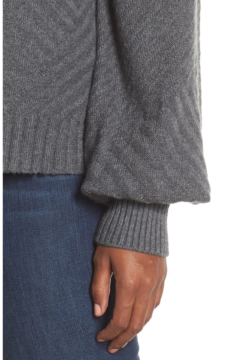 Mix Cable Balloon Sleeve Cotton Blend Sweater, Alternate, color, MED HEATHER GREY