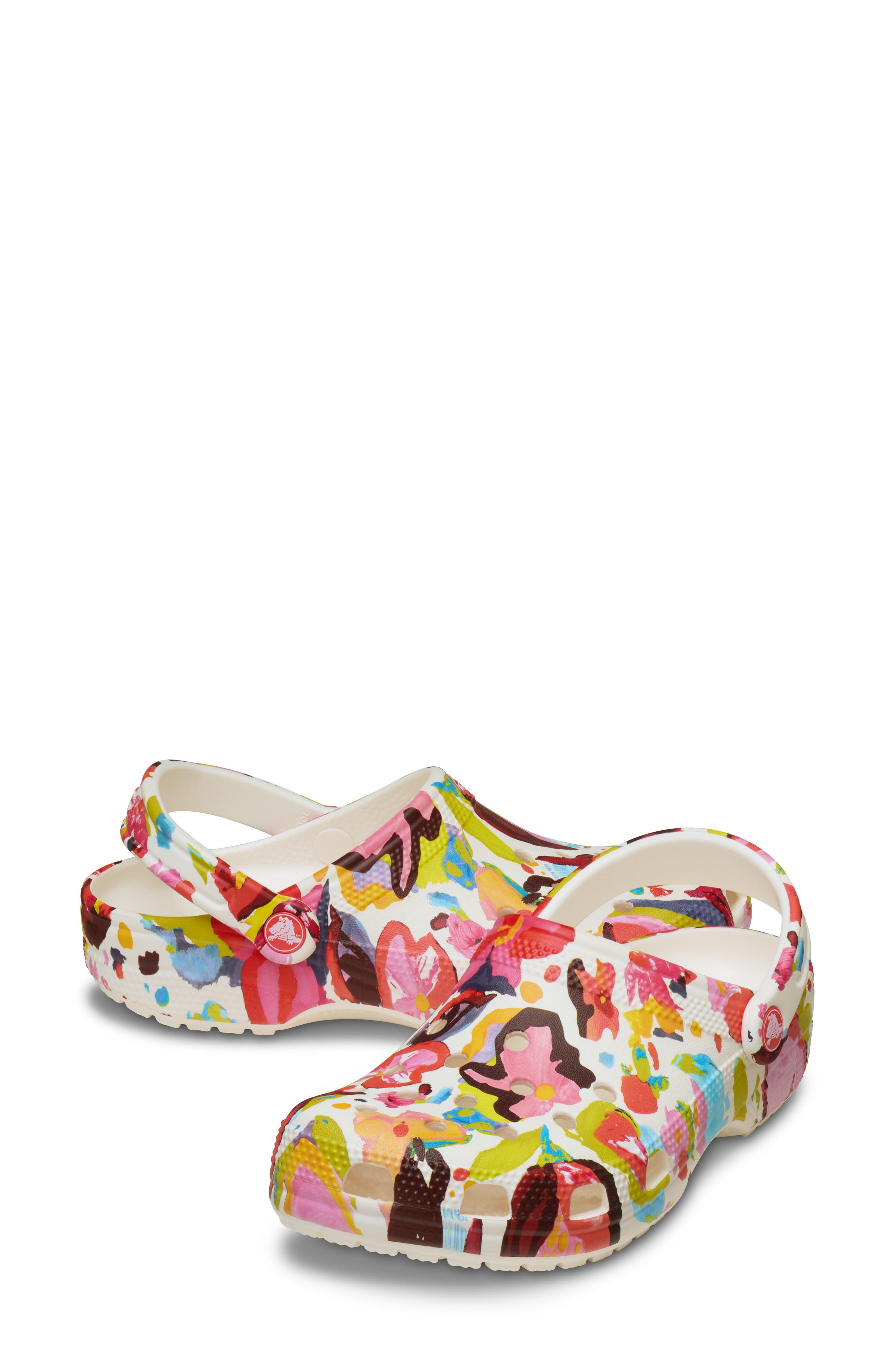 CROCS Classic Painted Floral Clog, Alternate, color, Chalk