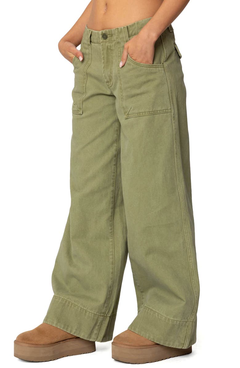 EDIKTED Vivienne Low Rise Baggy Twill Pants, Alternate, color, Olive