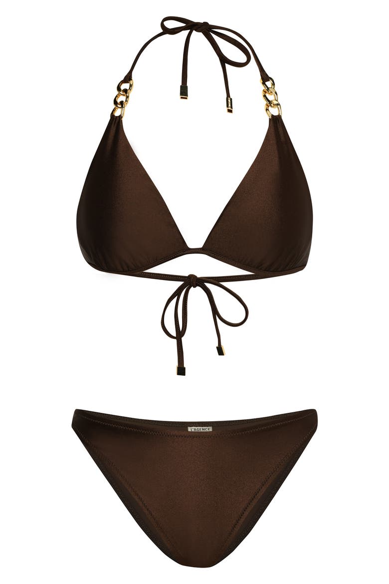 Annabelle ShimmerTriangle Bikini Top, Alternate, color, CHOCOLATE