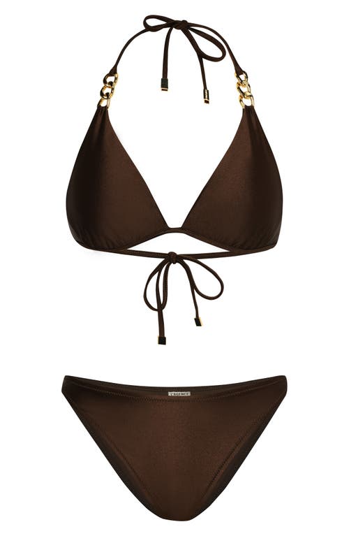 L Agence Annabelle Shimmer Triangle Bikini Top In Chocolate