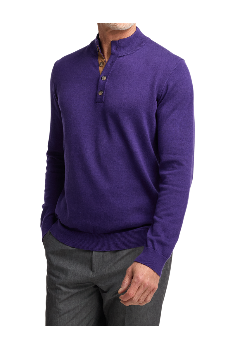 Paul Fredrick Supima Cotton Four Button Mock Neck Sweater, Alternate, color, Plum