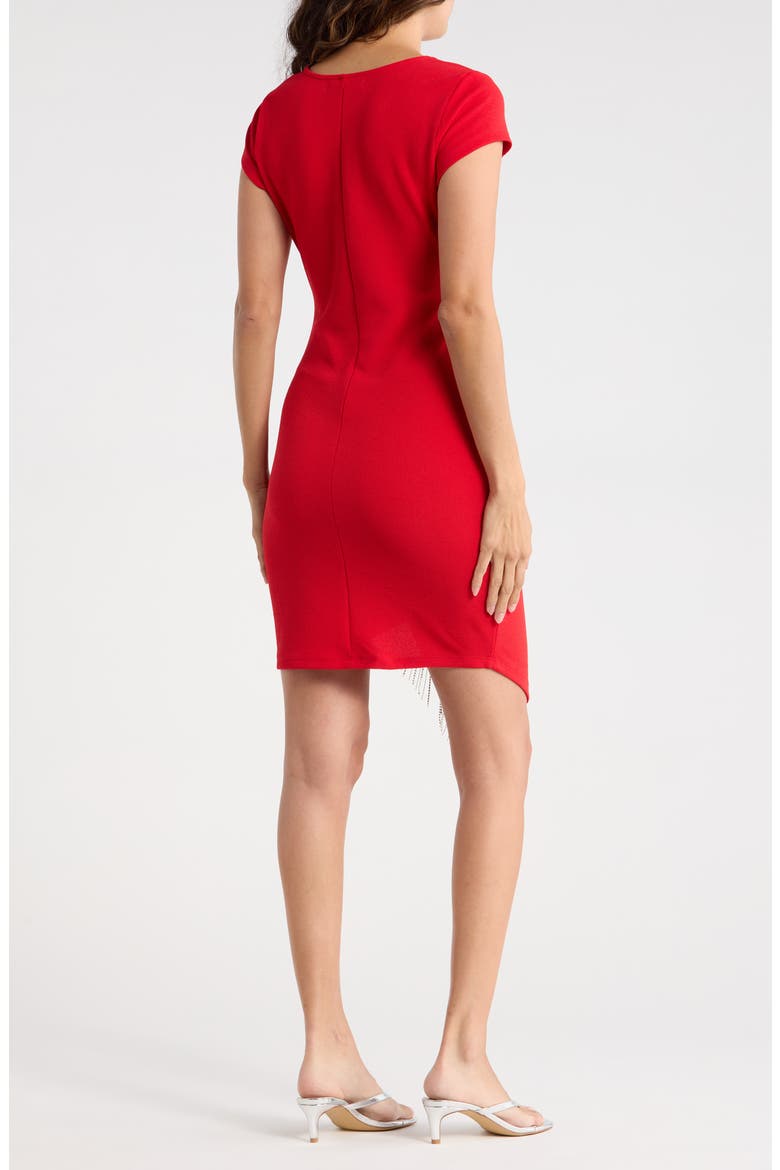 Cap Sleeve Rhinestone Trim Faux Wrap Dress, Alternate, color, RED