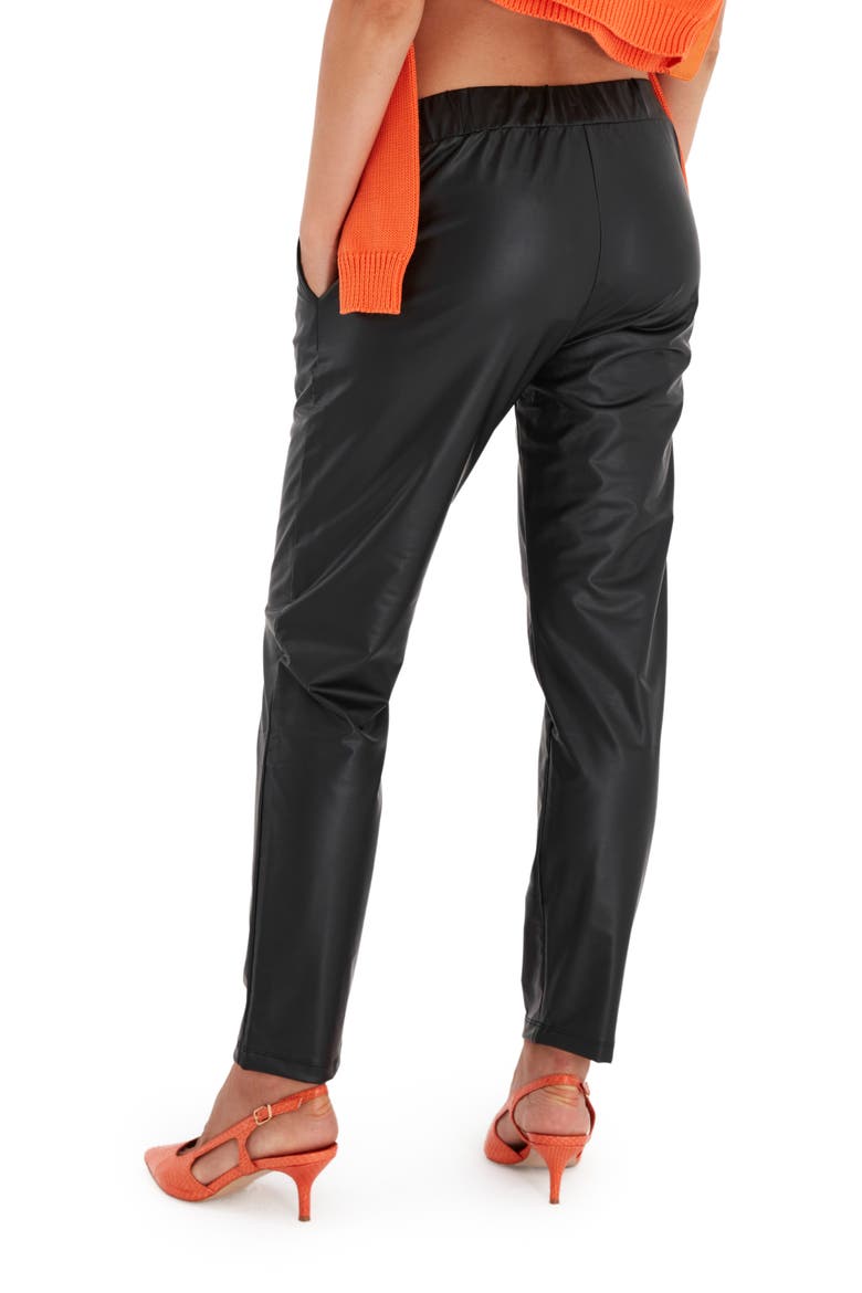 Comfy Cool Foldover Waistband Faux Leather Jogger Pants, Alternate, color, BLACK