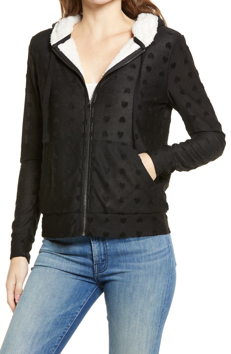 Bobeau Flocked Zip Hoodie, Alternate, color,