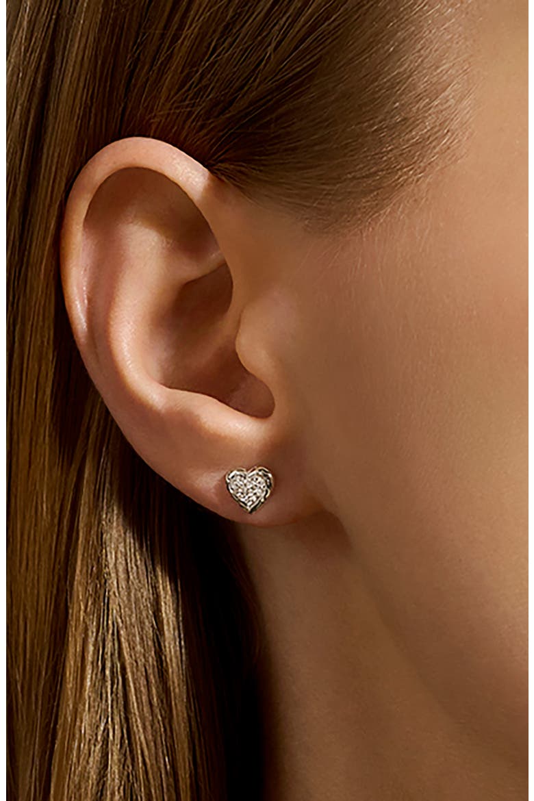 Essentials Heart Pavé Stud Earrings, Alternate, color, SILVER