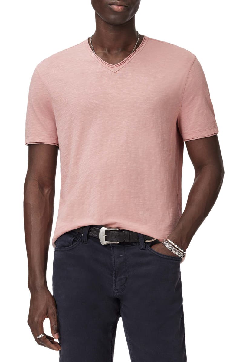 John Varvatos Miles Slub Organic Cotton Raw Edge T-Shirt, Main, color, Pink Sand