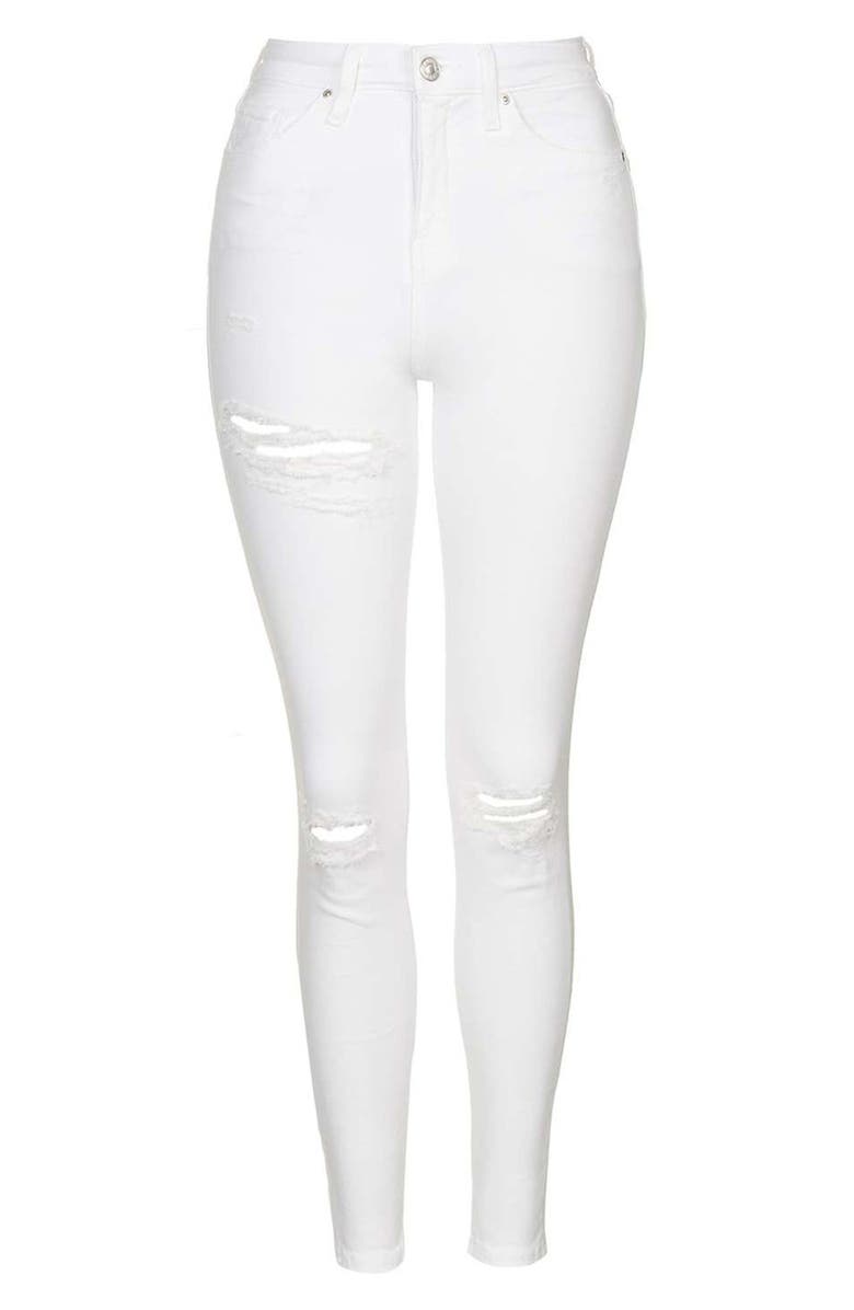 Topshop 'Jamie - Super Ripped' High Waist Skinny Jeans, Alternate, color, White