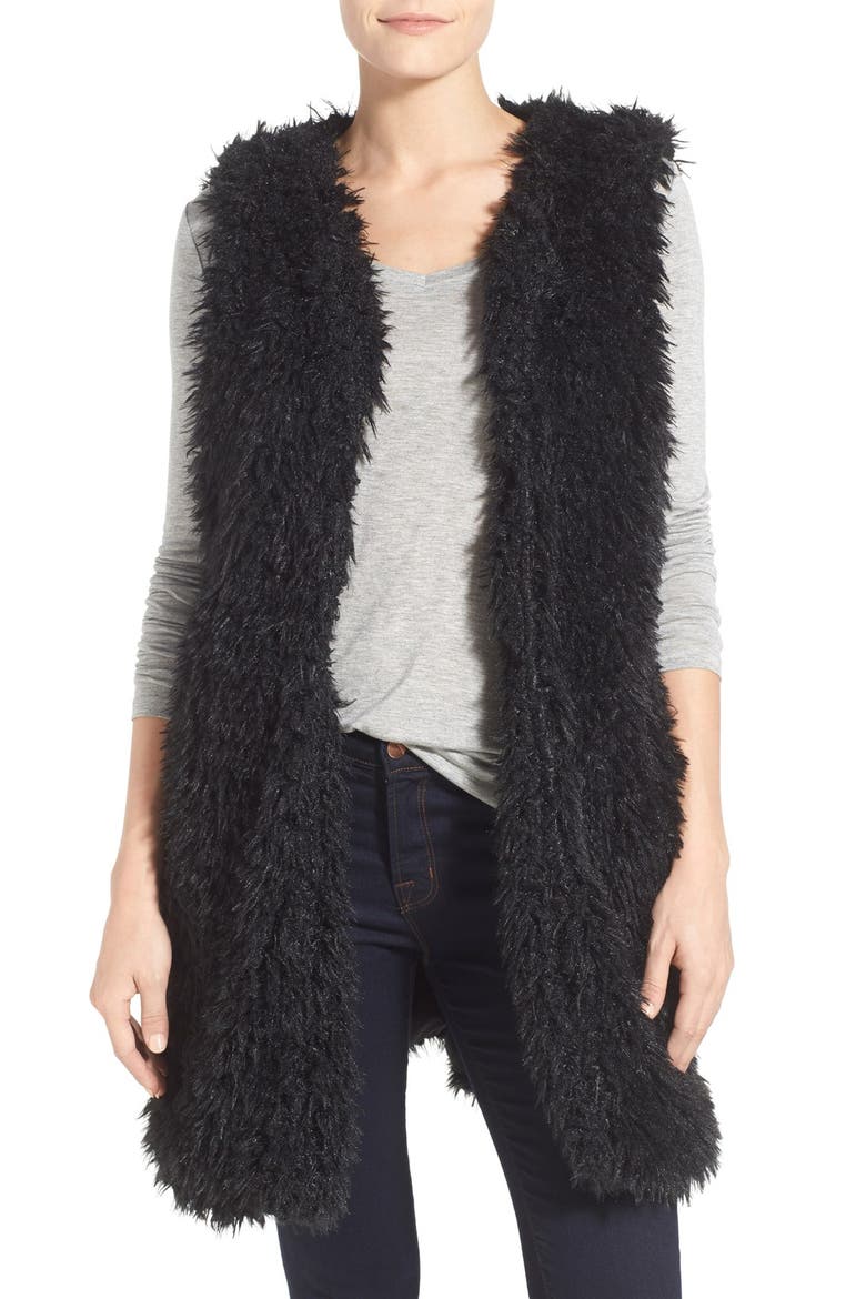 Faux Fur Long Vest, Main, color, RICH BLACK