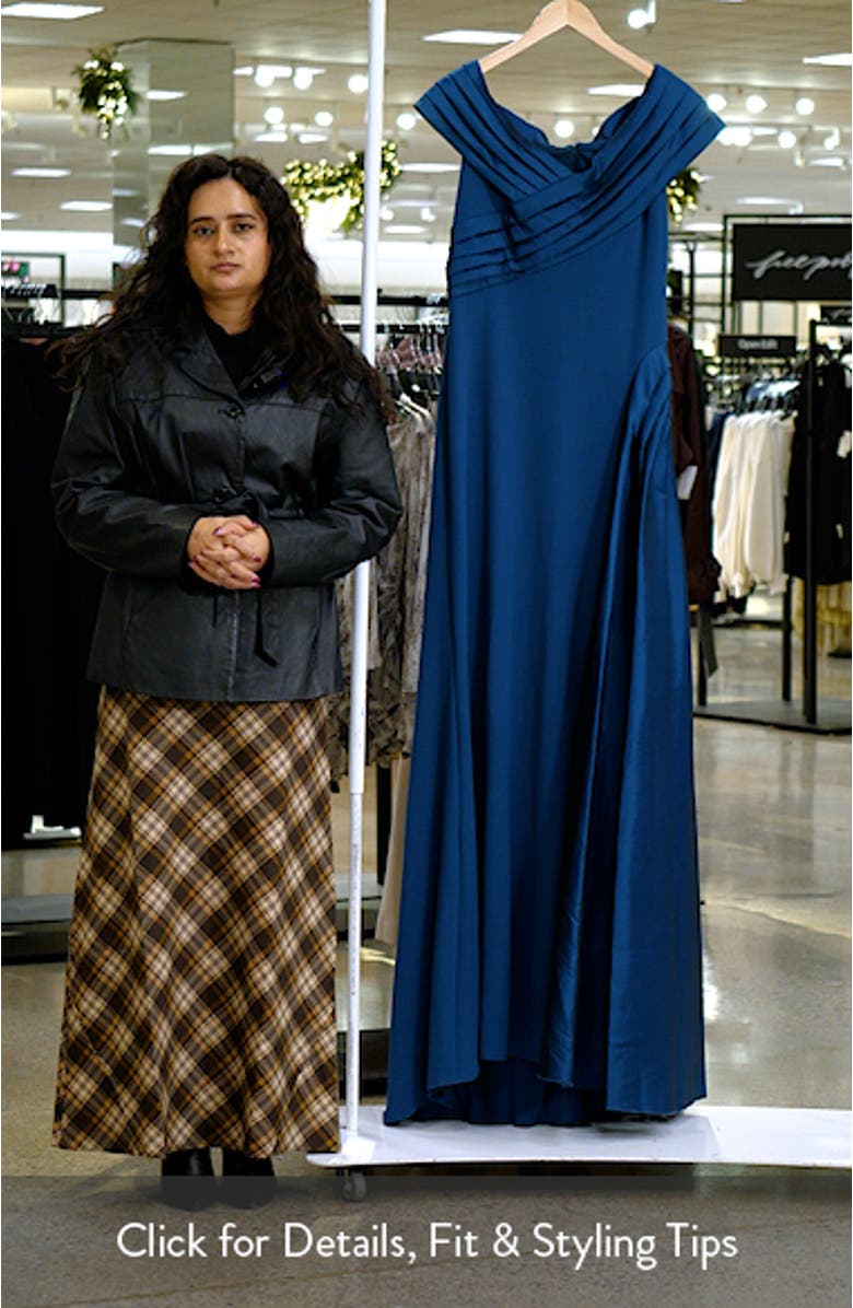 Off the Shoulder Crepe & Taffeta Gown, sales video thumbnail