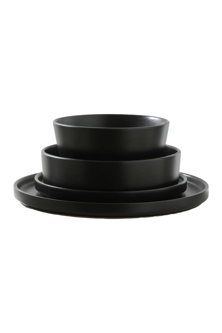 Celina Stoneware 16-Piece Dinnerware Set with Pasta Bowls, Alternate, color, Black