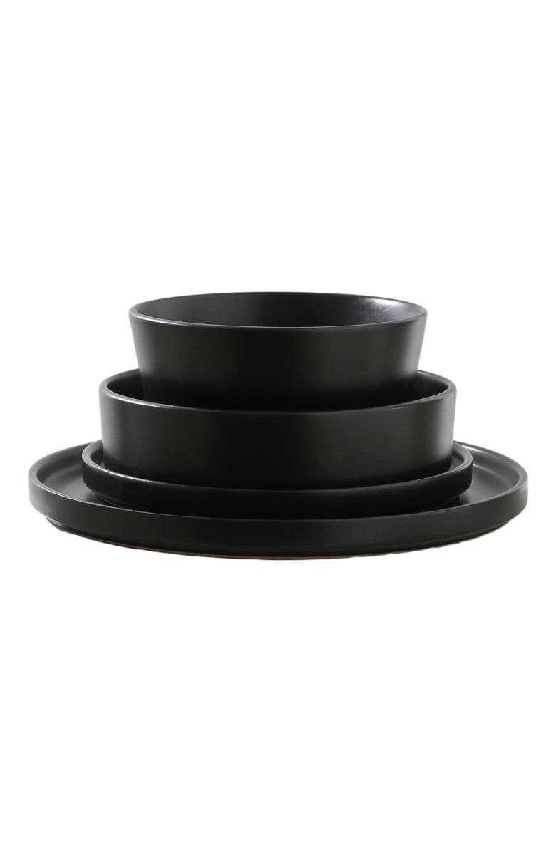 Stone Lain Celina Stoneware 16-Piece Dinnerware Set with Pasta Bowls, Alternate, color, Black