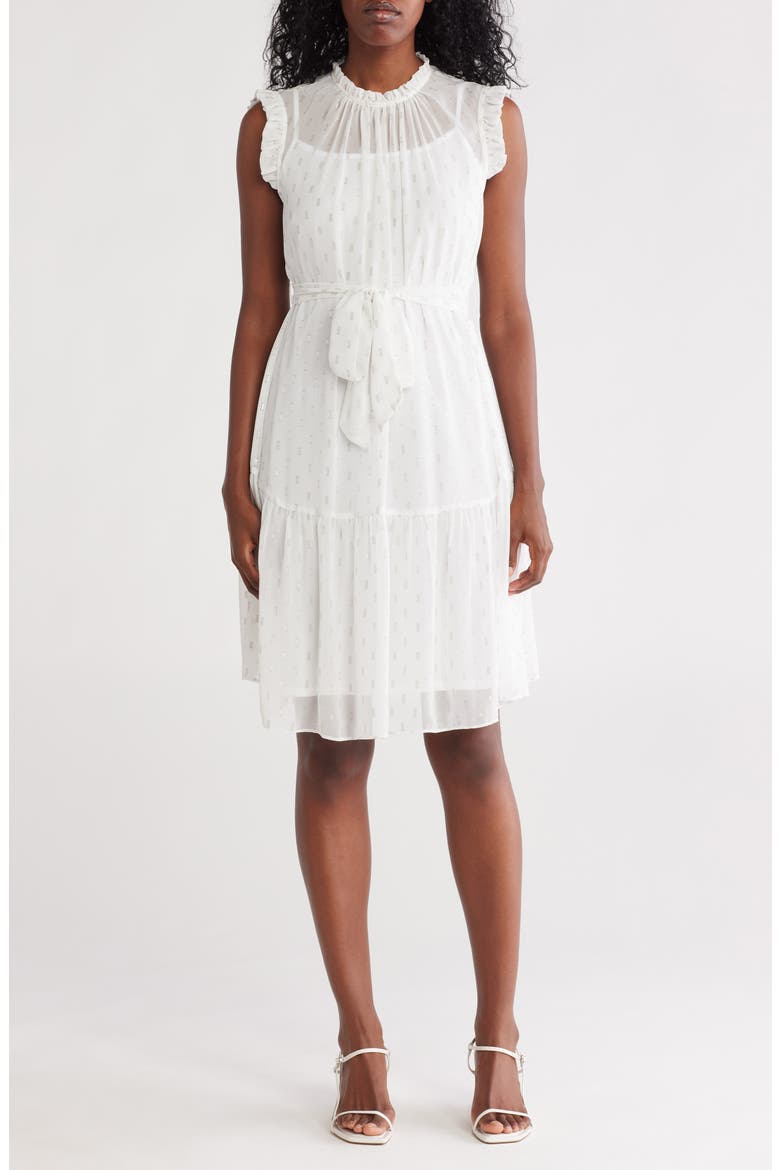 Ruffle Collar Sleeveless Dress, Main, color, WHITE SILVER