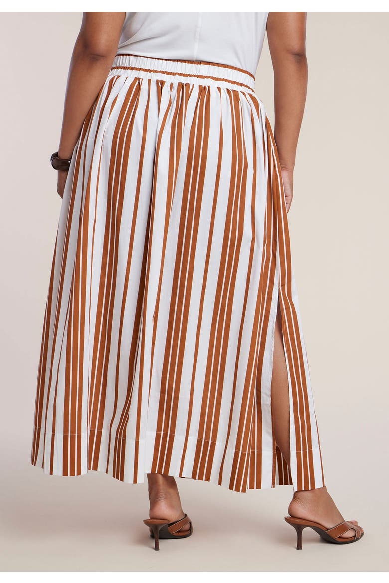 Poplin Maxi Skirt With Side Slits, Alternate, color, MOCHA STRIPE