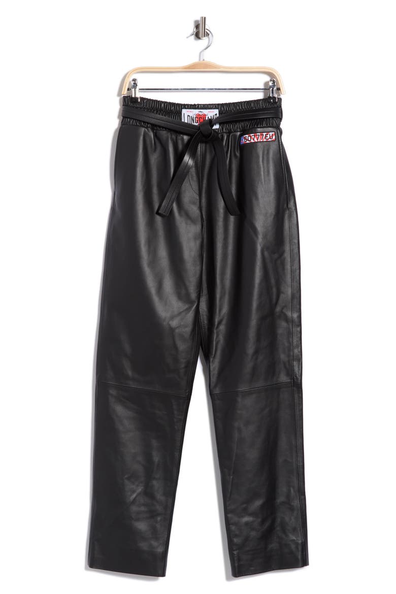 Leather Paperbag Waist Straight Leg Pants, Alternate, color, BLACK