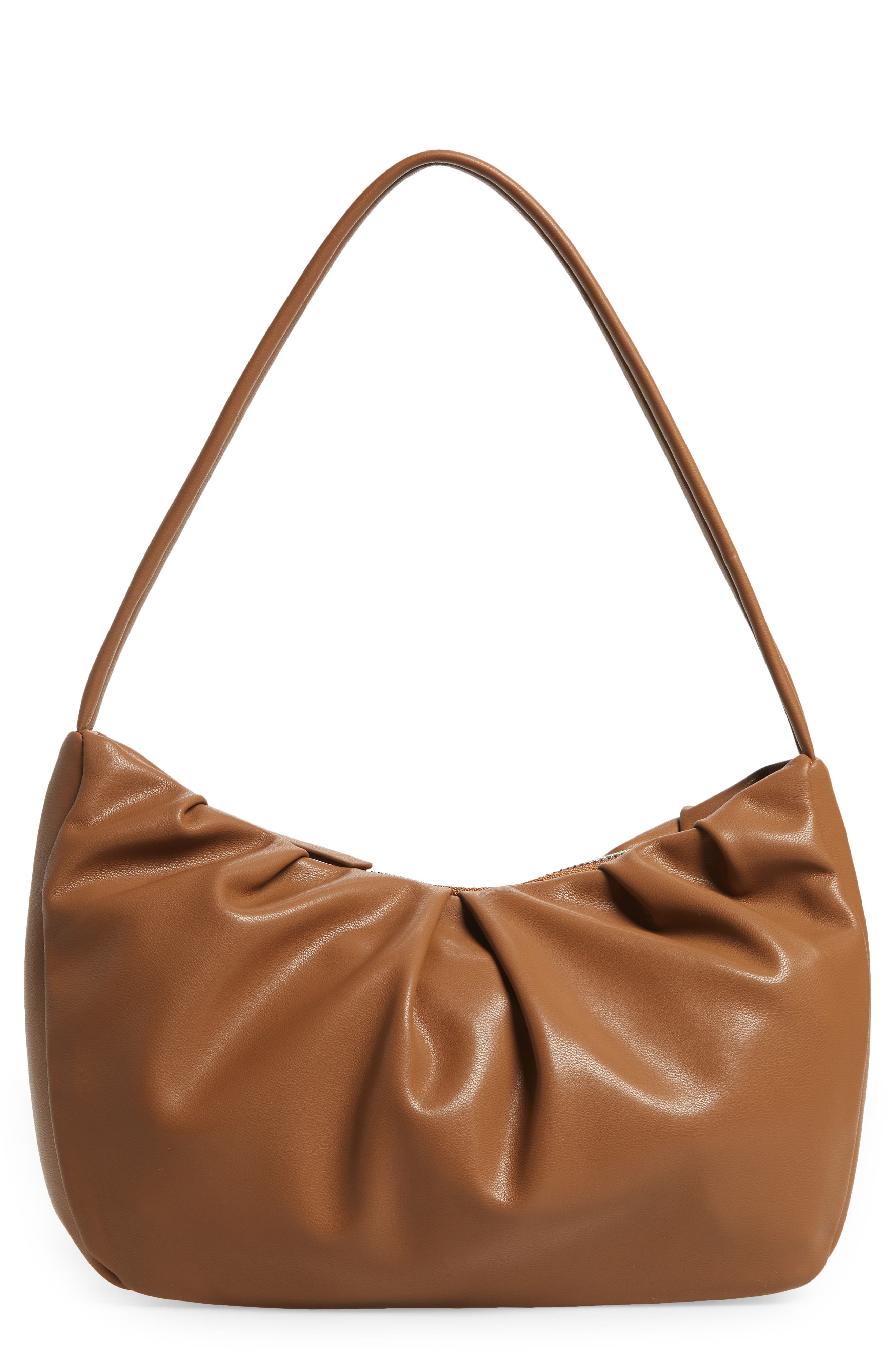 Gathered Faux Leather Baguette Bag, Main, color, TAUPE