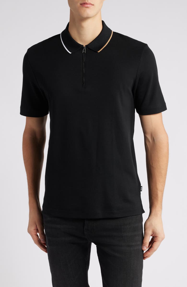 BOSS Tipped Quarter Zip Polo, Main, color,