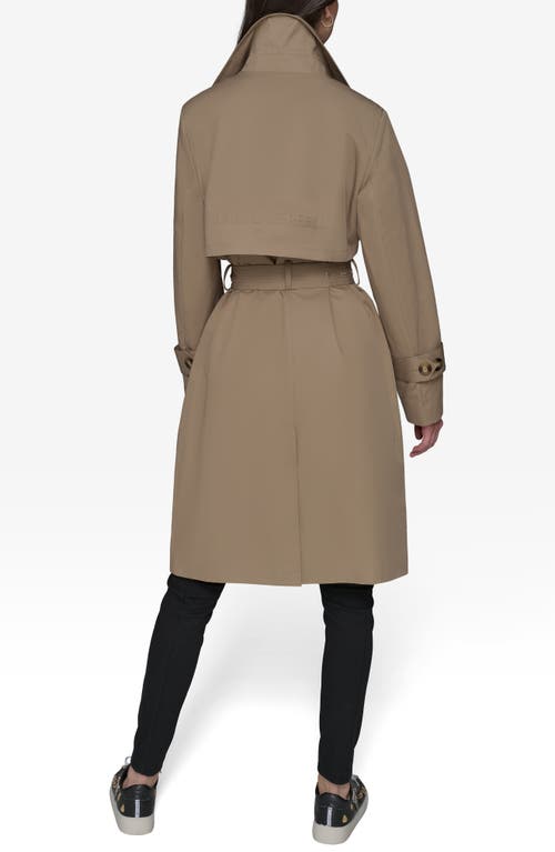 Karl Lagerfeld Paris Water Resistant Embossed Logo Detail Cotton Blend Trench Coat In Khaki