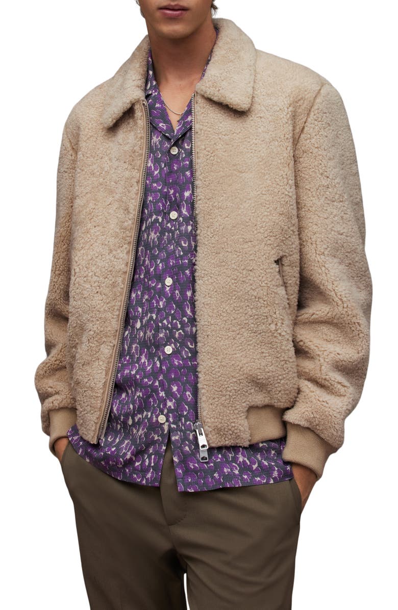AllSaints Charlie Genuine Shearling Zip Jacket, Main, color, 