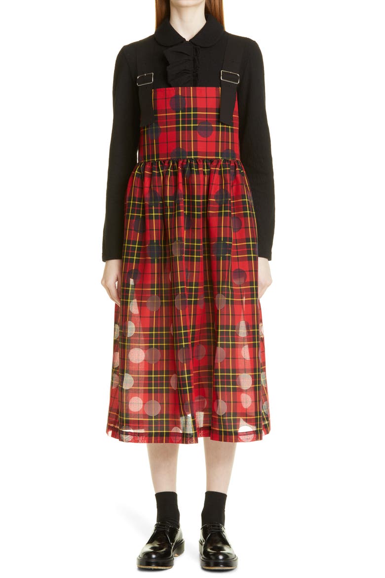 tartan pinafore dress ladies Tao Comme des Garçons Tricot Comme des Garçons Check & Polka Dot (Women) brown plaid pinafore dress