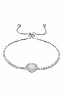 FZN Sterling Silver Created Opal Heart Charm Bracelet
